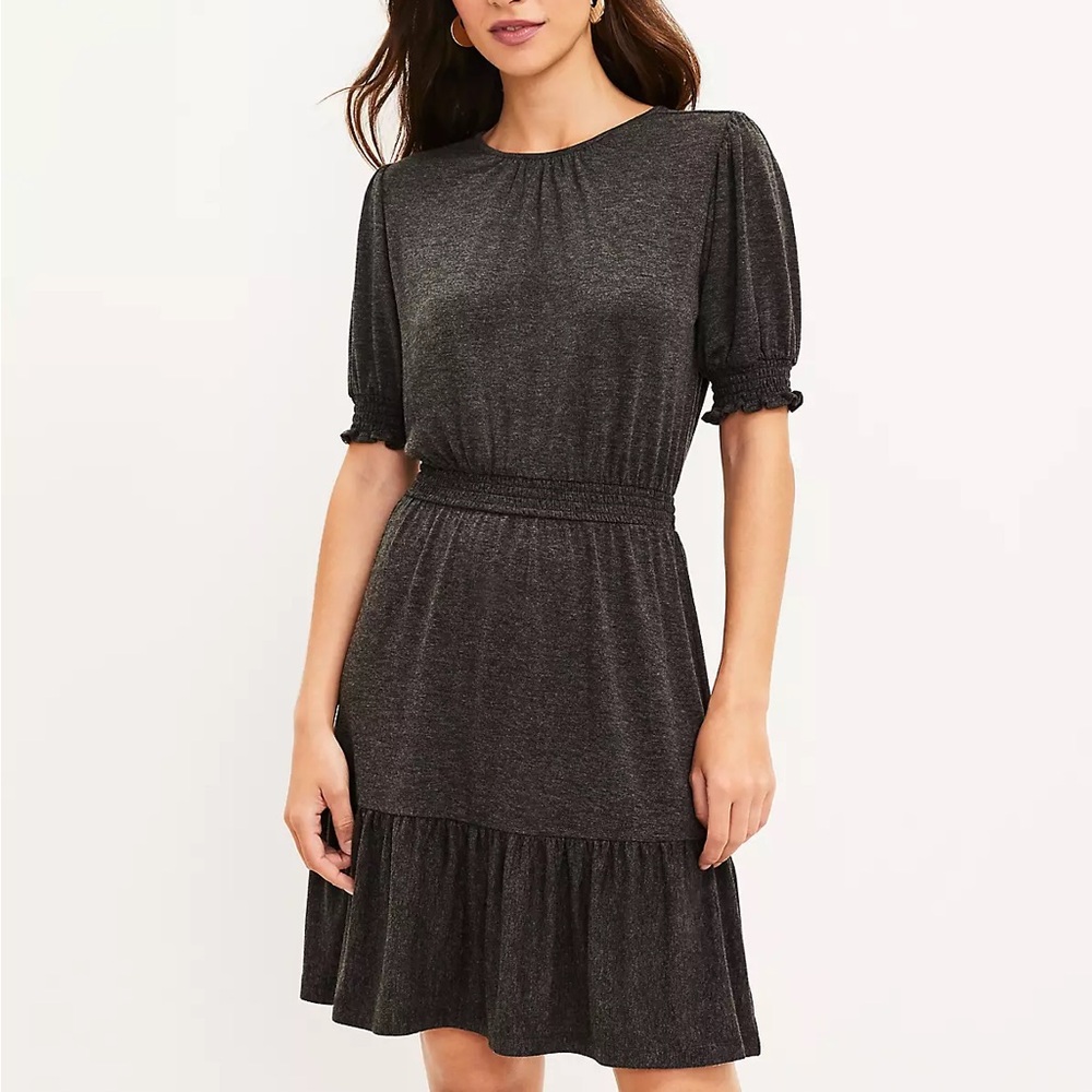LOFT Gray Ruffled Tiered Mini Sundress